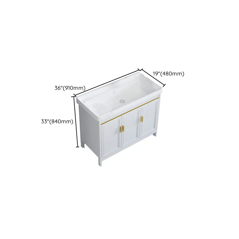 Tocador independiente con lavabo individual, marco de metal, espejo rectangular blanco, tocador con puertas Clearhalo