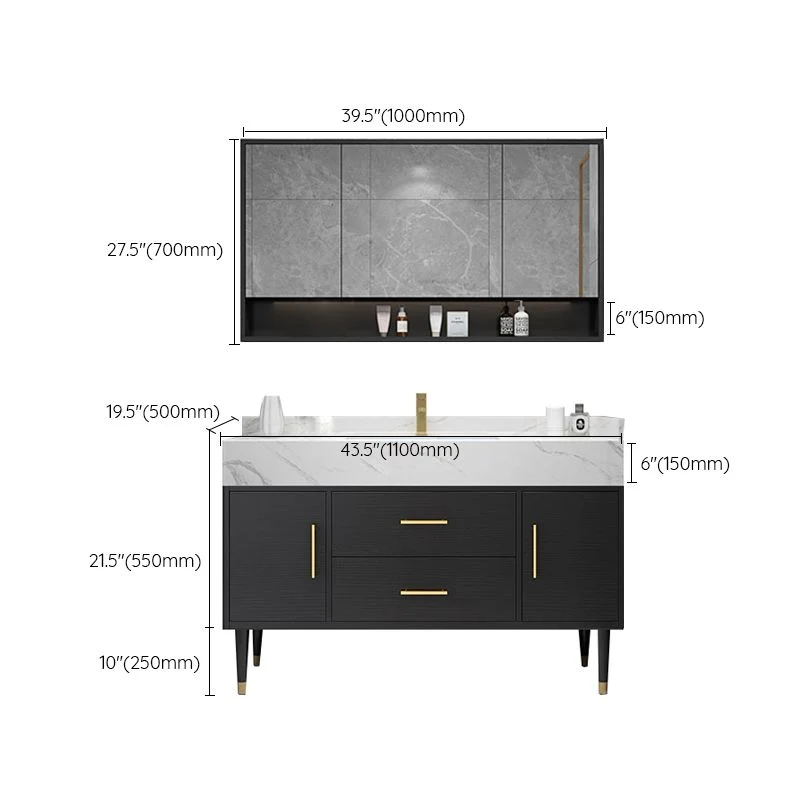 Tocador independiente con marco de madera rectangular y espejo de 2 puertas con cajones de cierre suave Clearhalo