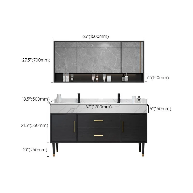 Tocador independiente con marco de madera rectangular y espejo de 2 puertas con cajones de cierre suave Clearhalo