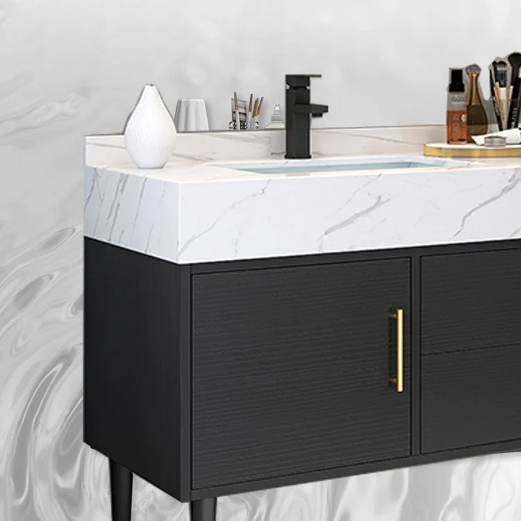 Tocador independiente con marco de madera rectangular y espejo de 2 puertas con cajones de cierre suave Clearhalo