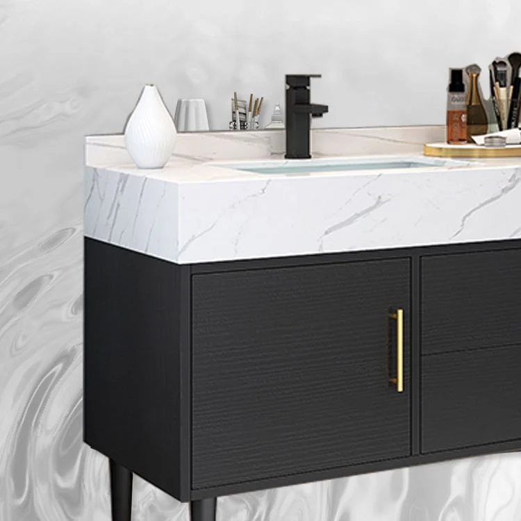 Tocador independiente con marco de madera rectangular y espejo de 2 puertas con cajones de cierre suave Clearhalo