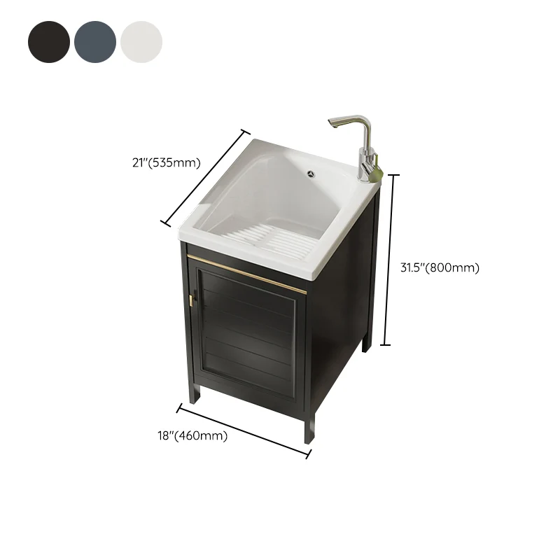 Tocador independiente Glam, lavabo individual, marco de metal, grifo rectangular, tocador con puerta Clearhalo