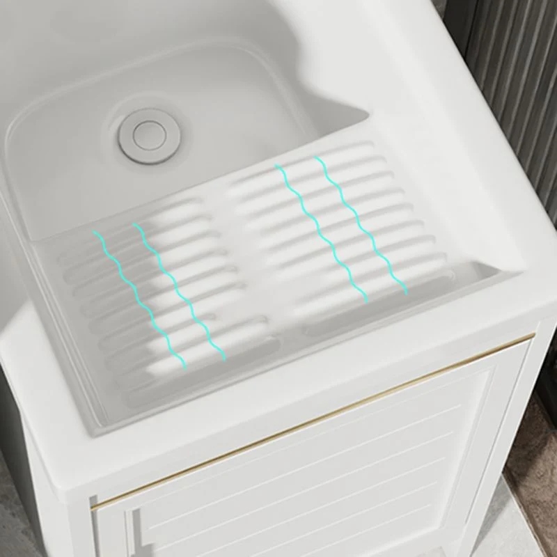 Tocador independiente Glam, lavabo individual, marco de metal, grifo rectangular, tocador con puerta Clearhalo
