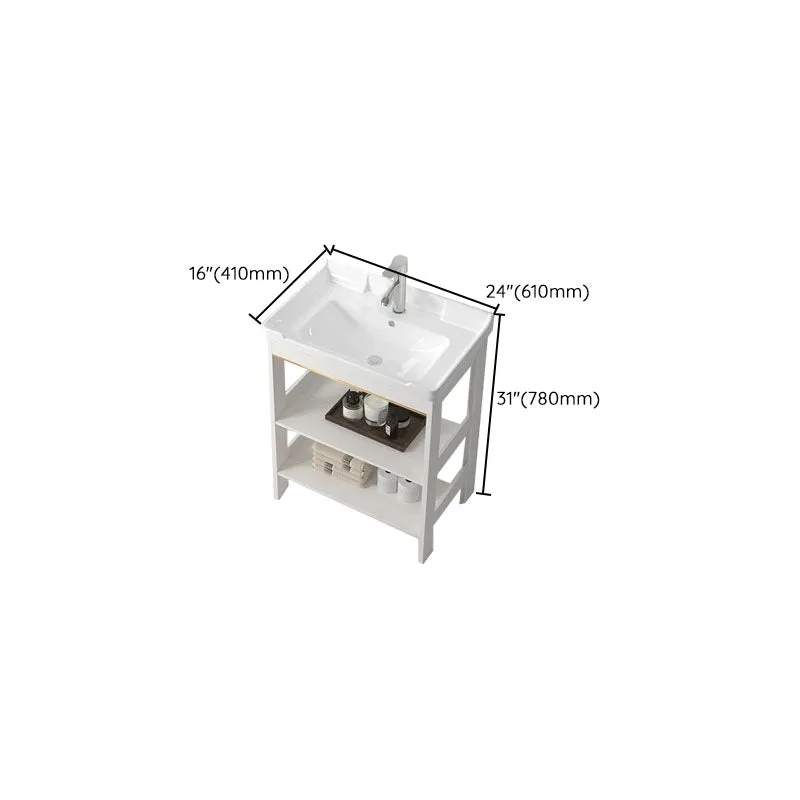 Tocador independiente de metal moderno con lavabo blanco con estante para lavabo para baño Clearhalo