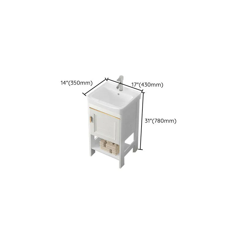 Tocador independiente de metal moderno con lavabo blanco con estante para lavabo para baño Clearhalo