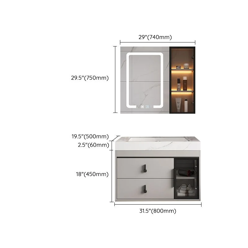 Tocador de lavabo de baño con espejo moderno de piedra incluido, grifo de lavabo con puertas Clearhalo