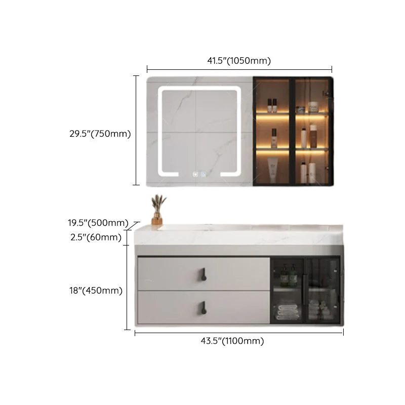 Tocador de lavabo de baño con espejo moderno de piedra incluido, grifo de lavabo con puertas Clearhalo