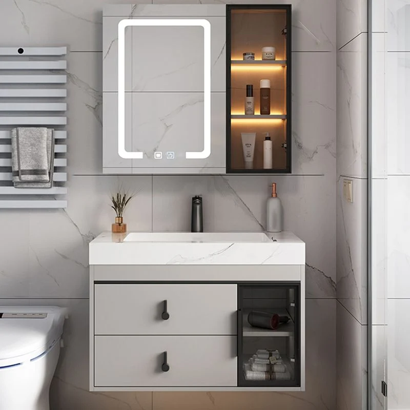 Tocador de lavabo de baño con espejo moderno de piedra incluido, grifo de lavabo con puertas Clearhalo