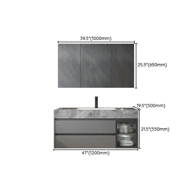 Tocador de lavabo de baño contemporáneo estándar montado en la pared con dos cajones Clearhalo