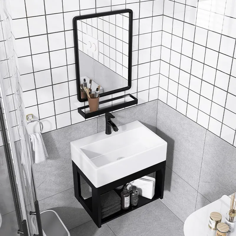 Tocador de lavabo de baño contemporáneo Tocador de lavabo de baño de metal montado en la pared Clearhalo
