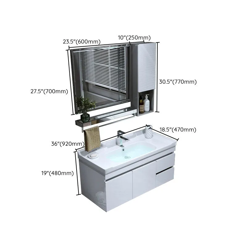 Tocador de lavabo de baño moderno blanco de montaje en pared con grifo de espejo Clearhalo