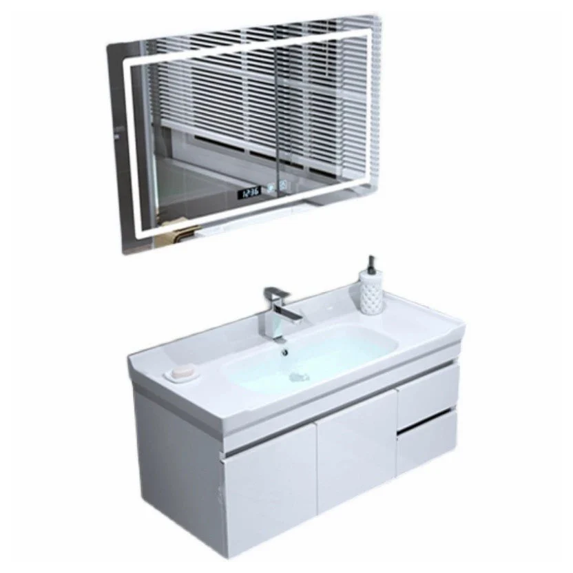 Tocador de lavabo de baño moderno blanco de montaje en pared con grifo de espejo Clearhalo