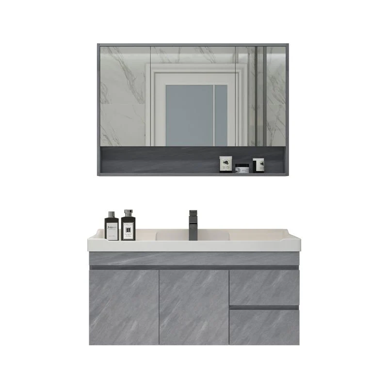 Tocador de lavabo de baño moderno, estante abierto, tapa de cerámica montada en la pared Clearhalo