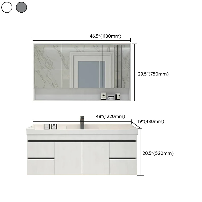 Tocador de lavabo de baño moderno, estante abierto, tapa de cerámica montada en la pared Clearhalo