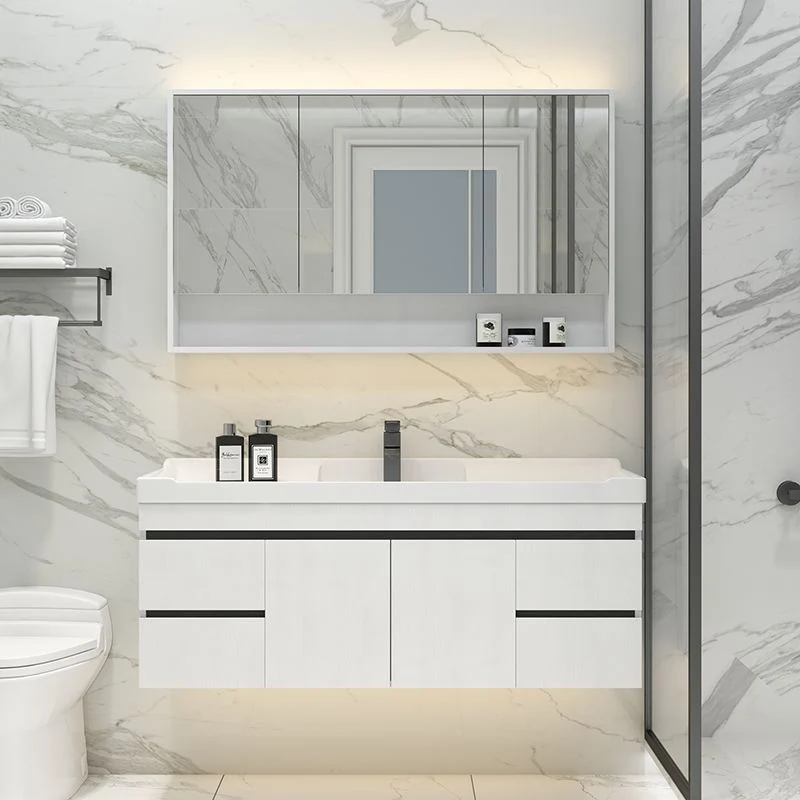 Tocador de lavabo de baño moderno, estante abierto, tapa de cerámica montada en la pared Clearhalo