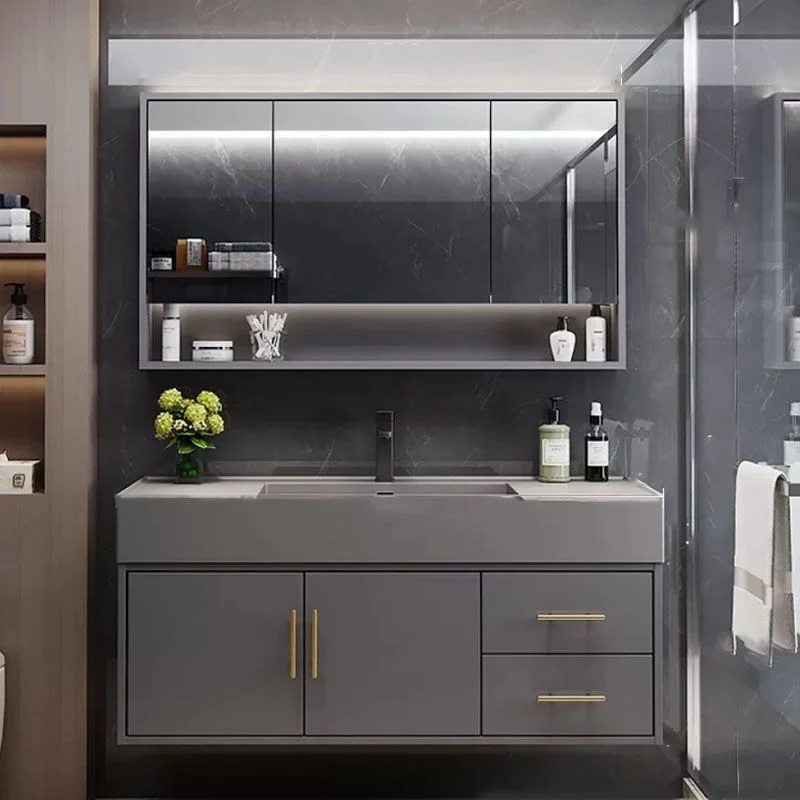 Tocador de lavabo de baño moderno de madera estándar montado en la pared gris Clearhalo