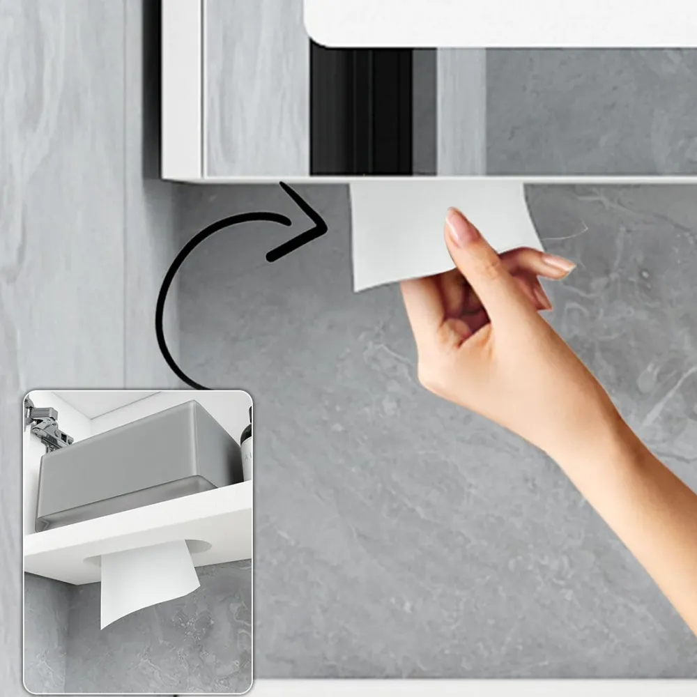 Tocador de lavabo de baño moderno de mediados de siglo, tocador de baño de montaje en pared con espejo Blanco Clearhalo