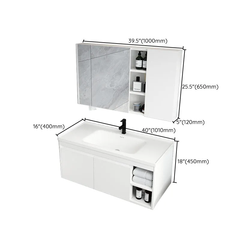 Tocador de lavabo de baño moderno de mediados de siglo, tocador de baño de montaje en pared con espejo Blanco Clearhalo