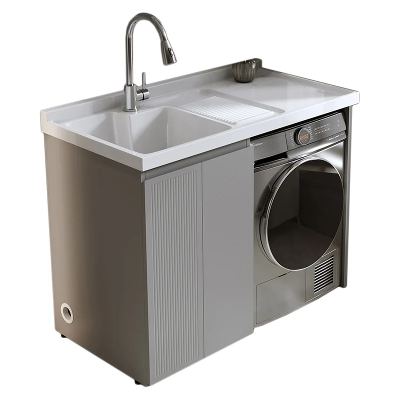 Tocador de lavabo de baño moderno de metal independiente con grifo de lavabo Clearhalo