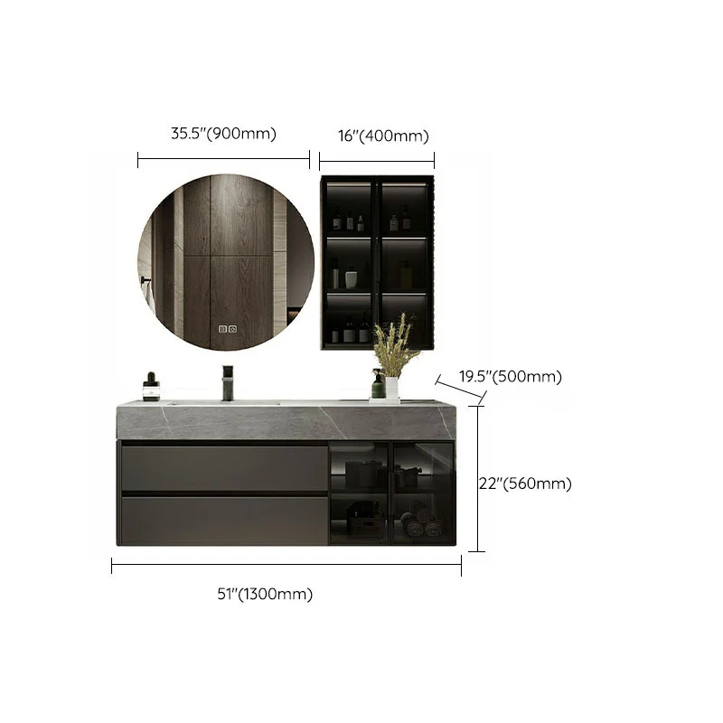 Tocador de lavabo de baño moderno de montaje en pared con grifo de lavabo con espejo Clearhalo