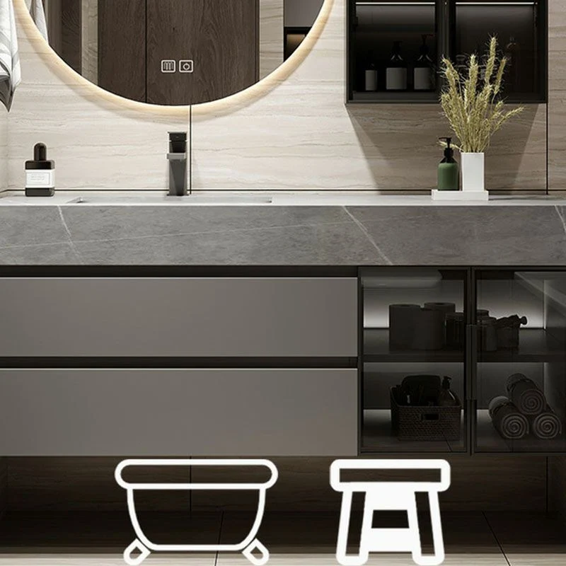 Tocador de lavabo de baño moderno de montaje en pared con grifo de lavabo con espejo Clearhalo