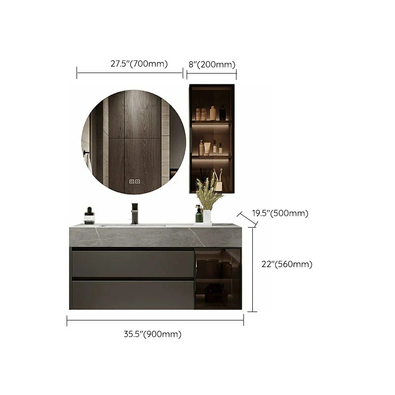 Tocador de lavabo de baño moderno de montaje en pared con grifo de lavabo con espejo Clearhalo