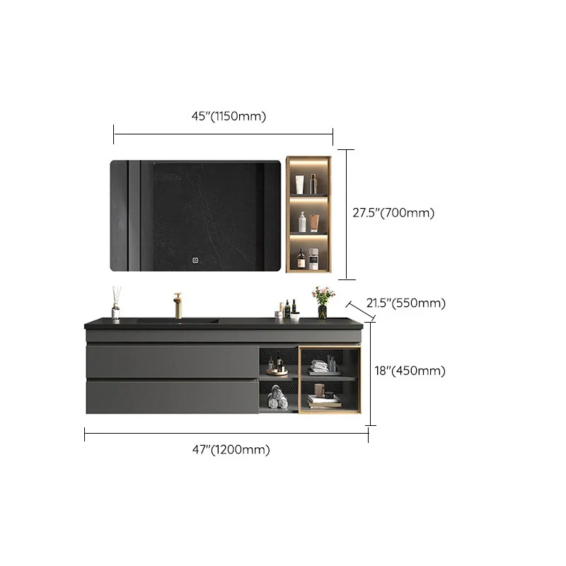 Tocador de lavabo de baño moderno de montaje en pared con espejo de lavabo de grifo Clearhalo