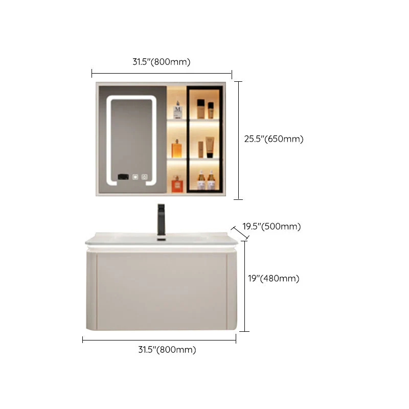 Tocador de lavabo de baño moderno de montaje en pared con lavabo de grifo de espejo Clearhalo