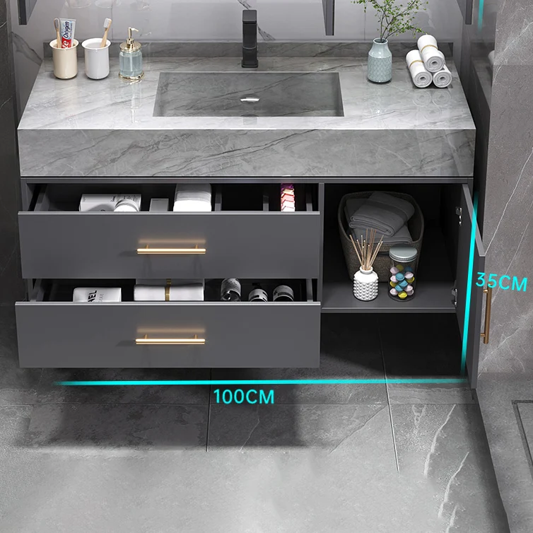 Tocador de lavabo de baño de montaje en pared moderno con grifo y lavabo con espejo Clearhalo