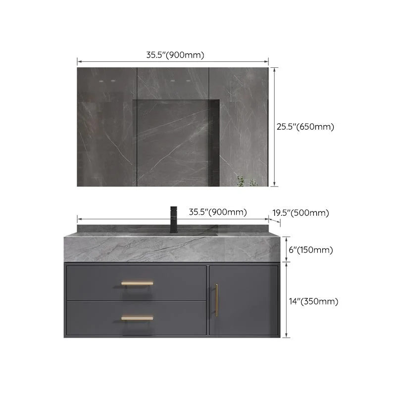 Tocador de lavabo de baño de montaje en pared moderno con grifo y lavabo con espejo Clearhalo