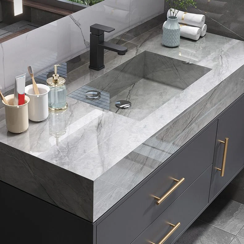 Tocador de lavabo de baño de montaje en pared moderno con grifo y lavabo con espejo Clearhalo
