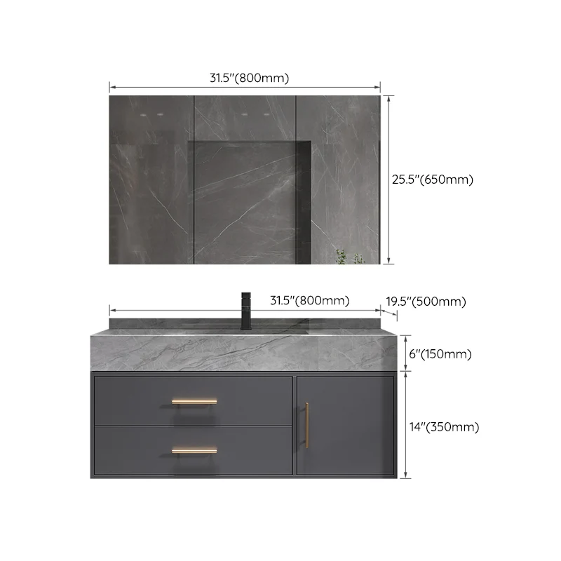 Tocador de lavabo de baño de montaje en pared moderno con grifo y lavabo con espejo Clearhalo