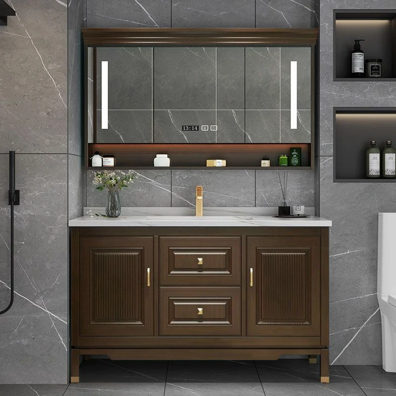 Tocador de lavabo de baño tradicional, espejo de madera maciza incluido, mueble de tocador de baño Clearhalo