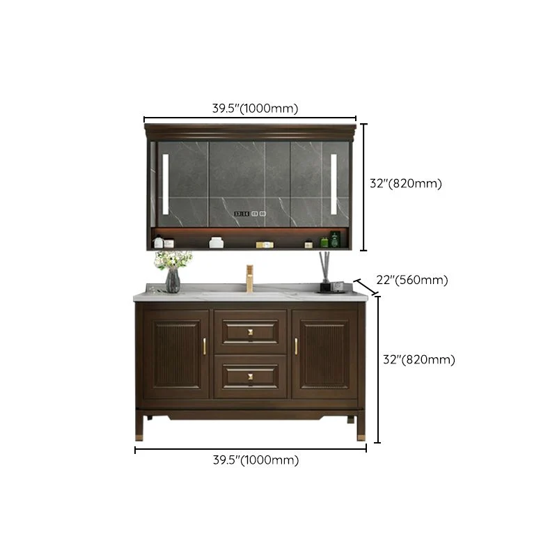 Tocador de lavabo de baño tradicional, espejo de madera maciza incluido, mueble de tocador de baño Clearhalo
