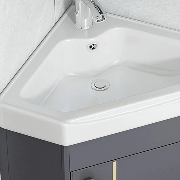 Tocador de lavabo contemporáneo, tocador de baño de esquina triangular montado en la pared Clearhalo