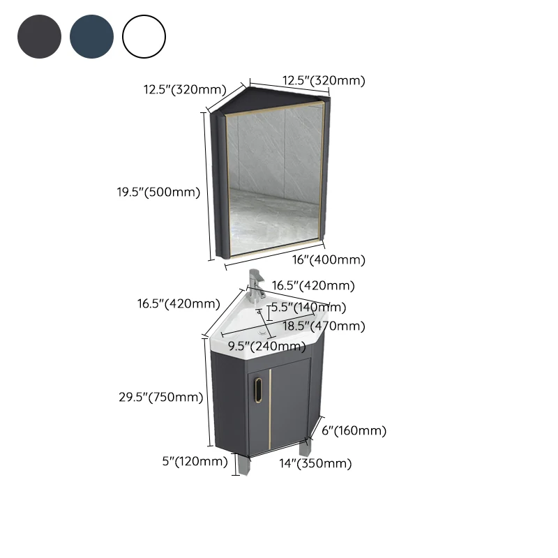 Tocador de lavabo contemporáneo, tocador de baño de esquina triangular montado en la pared Clearhalo