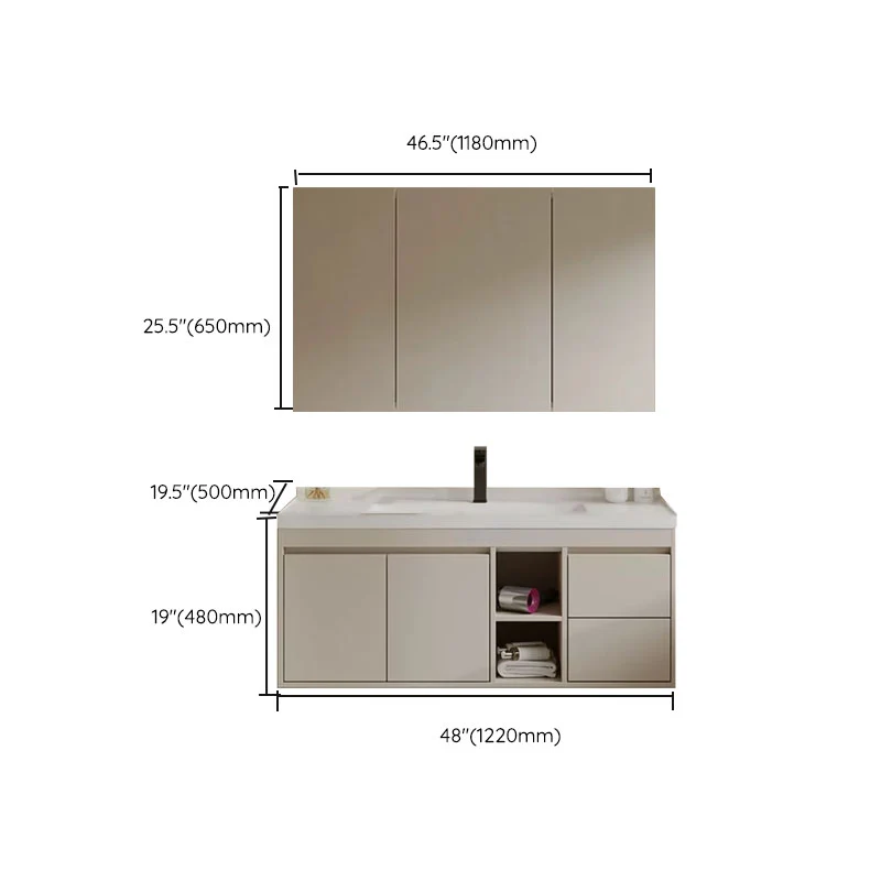 Tocador de lavabo estándar montado en la pared, rectangular, moderno, blanco Clearhalo