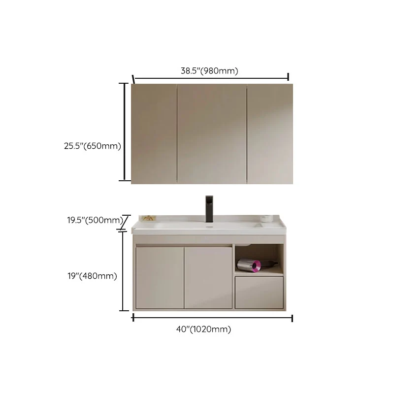 Tocador de lavabo estándar montado en la pared, rectangular, moderno, blanco Clearhalo