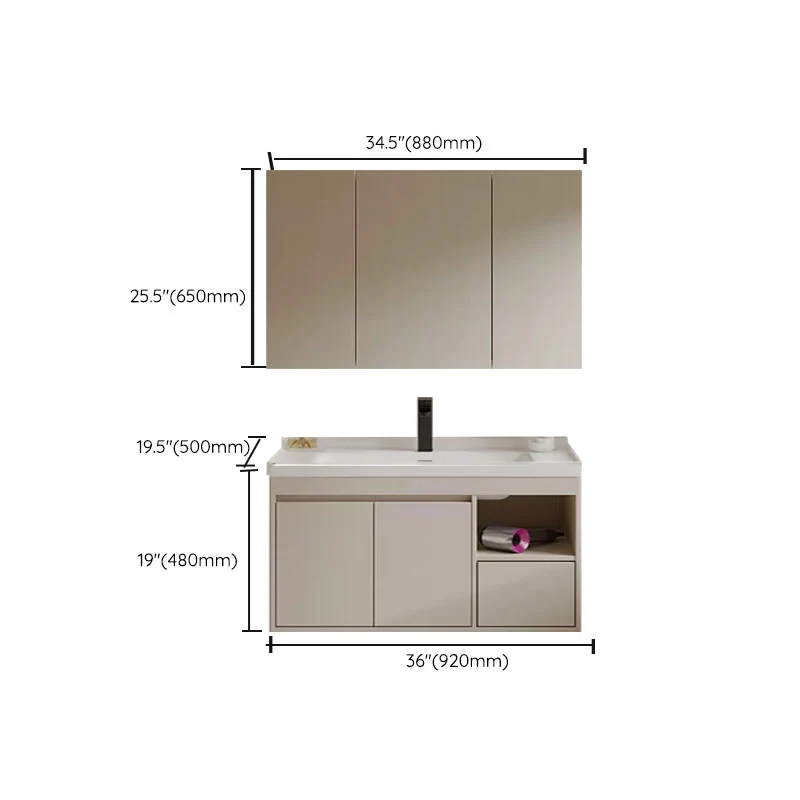 Tocador de lavabo estándar montado en la pared, rectangular, moderno, blanco Clearhalo