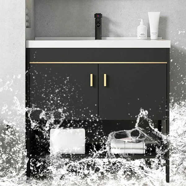 Tocador de lavabo incluido con espejo de metal independiente con lavabo para baño Clearhalo