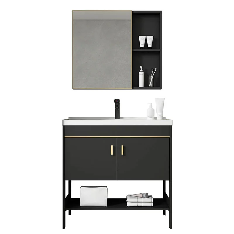 Tocador de lavabo incluido con espejo de metal independiente con lavabo para baño Clearhalo