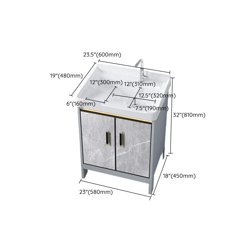Tocador de lavabo independiente de metal, mueble de baño con espejo moderno, juego de tocador en gris Clearhalo