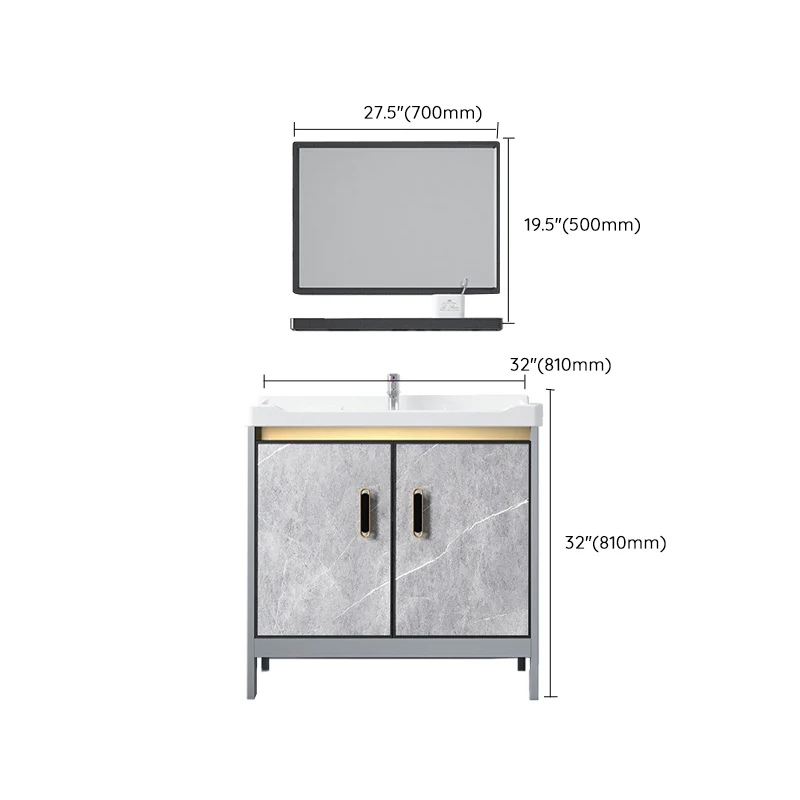 Tocador de lavabo independiente de metal, mueble de baño con espejo moderno, juego de tocador en gris Clearhalo