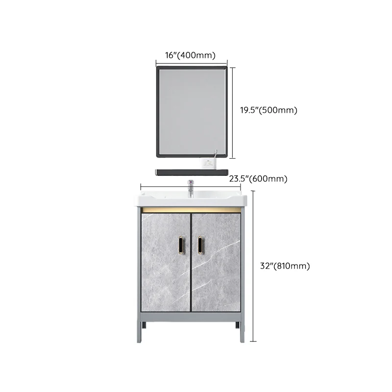 Tocador de lavabo independiente de metal, mueble de baño con espejo moderno, juego de tocador en gris Clearhalo