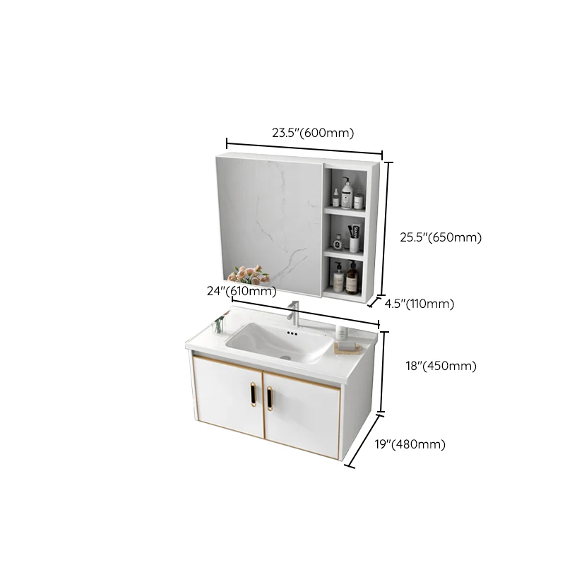 Tocador de lavabo individual Glam, marco de metal, tocador de baño rectangular para montaje en pared Clearhalo