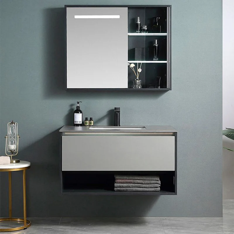 Tocador de lavabo de madera contemporáneo, estantes de almacenamiento, tocador de lavabo de baño Clearhalo