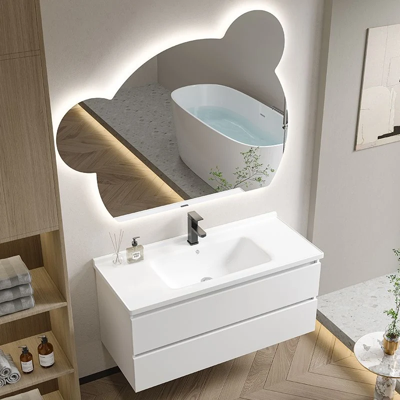 Tocador de lavabo de madera moderno, grifo de montaje en pared de madera, juego de tocador de baño incluido Clearhalo