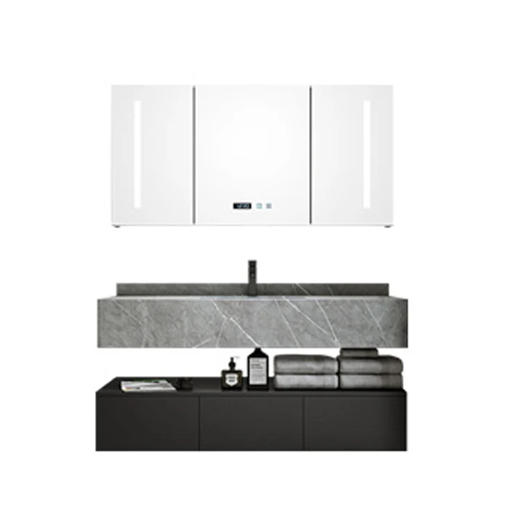 Tocador de lavabo de madera moderno, lavabo de baño independiente con espejo Clearhalo