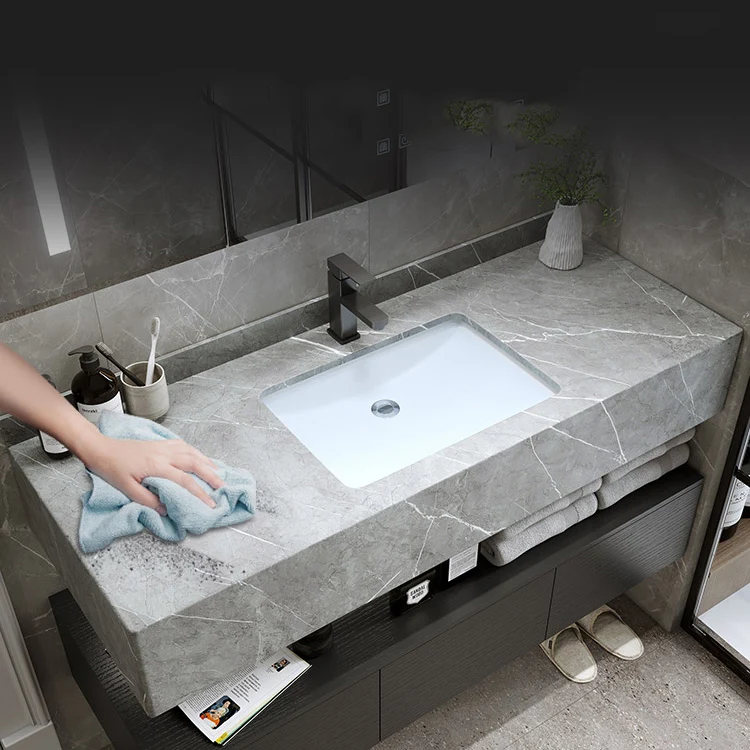 Tocador de lavabo de madera moderno, lavabo de baño independiente con espejo Clearhalo