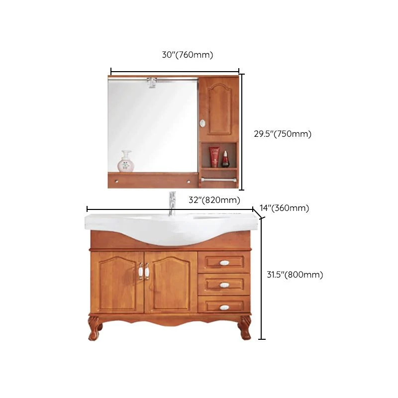Tocador de lavabo de madera tradicional, lavabo de baño independiente con espejo Clearhalo
